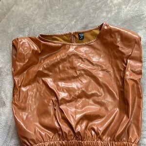 SHEIN Brown Faux Leather Crop Top